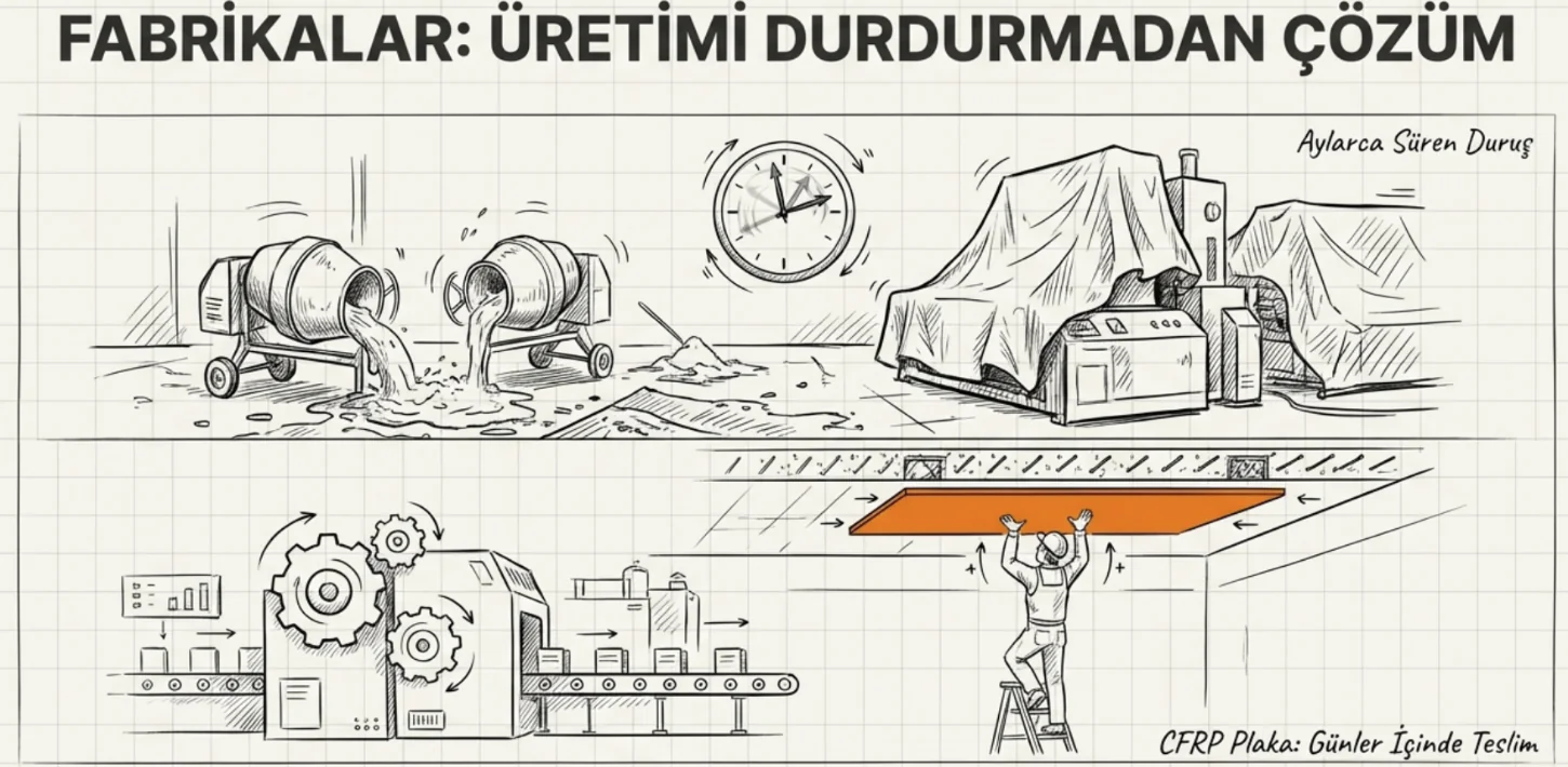 Fabrika döşemesi altına karbon plaka yapıştırma